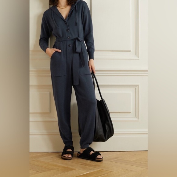 Alex Mill Blue Belted Hooded Cotton Jumpsuit Long Sleeve Sweater Size Large